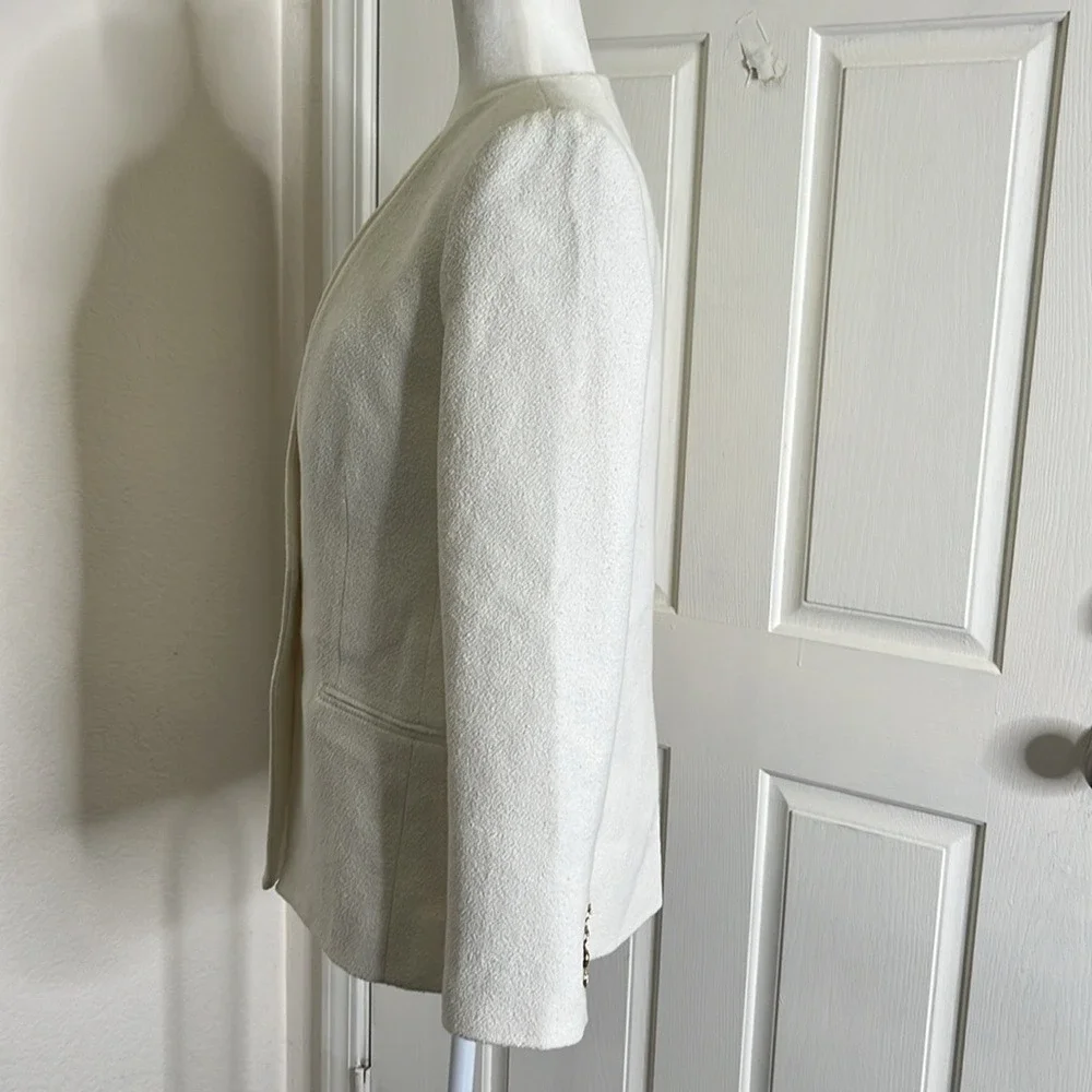 J Crew Collection Alfie Collarless Blazer Cotton Bouclé Relaxed Fit sz 4 White‎